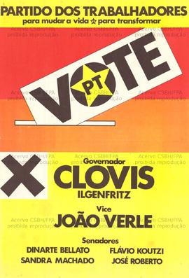 Vote PT. Governador Clovis Ilgenfritz, vice João Verle. (1986, Rio Grande do Sul (RS)).