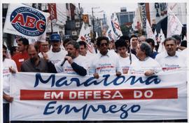 Passeata da “Maratona pelo Emprego”, do Sindicato dos Metalúrgicos do ABC ([São Bernardo do Campo...