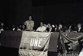 Posse de Javier Alfaia na Presidência da UNE, realizada no TUCA (São Paulo-SP, 1981). Crédito: Ve...