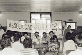 Campanha contra a condenação de Lula e outros sindicalistas pela LSN, organizado pelo PT (Poá-SP, 1982). Crédito: Vera Jursys