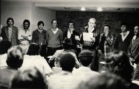 Lançamento da chapa de oposição do Sindicato da Construção Civil realizado na sede do Sindicato dos Bancários (Porto Alegre-RS, 16 jul. 1981). / Crédito: Autoria desconhecida/Em Tempo.