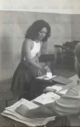 Candidatura “Telma Prefeita” no dia da votação nas eleições de 1988 (Santos-SP, 1988) / Crédito: Autoria desconhecida.