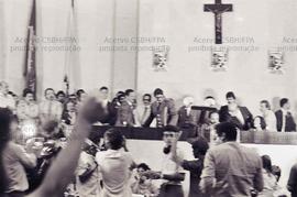 Ato de solidariedade à Revolução Sandinista, com presença de Daniel Ortega, líder da FSLN (Nicará...