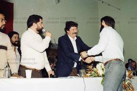 Cerimônia de posse da diretoria do Sindicato dos Metalúrgicos de São Bernardo e Diadema (São Bernardo do Campo-SP, ago. 1984). Crédito: Vera Jursys
