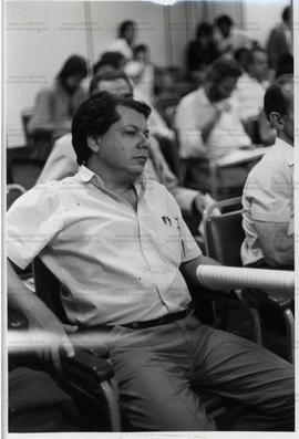 Herb A. S. [Ciarlini?], vice-prefeito de Americana  - Encontro de prefeitos do PT (Local desconhecido, 1988). / Crédito: Anselmo Picardi.