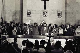 Ato de solidariedade à Revolução Sandinista, com presença de Daniel Ortega, líder da FSLN (Nicará...