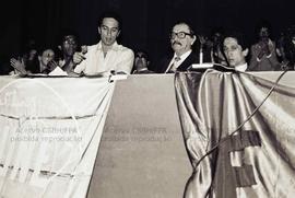 Posse de Javier Alfaia na Presidência da UNE, realizada no TUCA (São Paulo-SP, 1981). Crédito: Vera Jursys