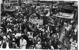 Ato em apoio a candidatura “Lula Presidente” (PT), realizado no bairro de Santana nas eleições de 1989 (São Paulo-SP, jul. 1989). / Crédito: Aguinaldo Zordenoni/Fóton.
