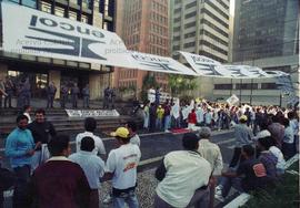 Protesto do Sindicato de Trabalhadores da Indústria da Construção Sivil contra a empreiteira Encol (São Paulo-SP, data desconhecida). Crédito: Vera Jursys