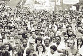 Ato do 1º de Maio, Dia do Trabalhador, na Praça da Sé (São Paulo-SP, 01 mai. 1989). Crédito: Vera...