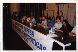 Ato em defesa das liberdades democráticas realizado na Câmara Municipal de São Paulo (São Paulo-SP, jun. 2000). / Crédito: Autoria desconhecida