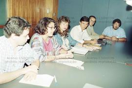 Reunião de negociação entre bancários e representantes do Unibanco (São Paulo-SP, 12 abr. 1996). ...