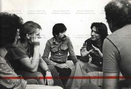 Produção de cinema político latino-americano durante exílio de cineastas (Berlim Ocidental-Alemanha, [1978?]). / Crédito: Autoria desconhecida.