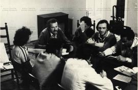 Mesa redonda com membros da Oposição Metalúrgica de São Paulo, da Chapa 3 ([São Paulo-SP?], 6 jul. 1978). / Crédito: Autoria desconhecida