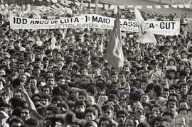 Ato do 1º de Maio, Dia do Trabalhador (São Bernardo do Campo-SP, 01 mai. 1989). Crédito: Vera Jursys
