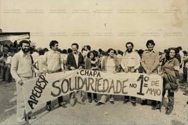 Campanha eleitoral da Chapa Solidariedade para APEOESP (São Paulo, 1 mai. 1981). / Crédito: Sônia Parma.