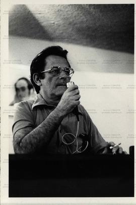 Retrato de pessoa não identificada em evento no Sindicato dos Jornalistas de São Paulo (São Paulo-SP, abr. 1979). / Crédito: Ennio Brauns Filho.