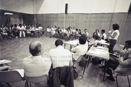 Reunião [do Comando de Ação dos Sindicalistas Contra a LSN?] [1] ([São Paulo-SP?], 1981). Crédito: Vera Jursys
