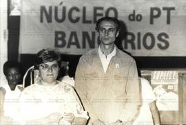 Atividade da campanha “Suplicy Prefeito” (PT) com Núcleo dos Bancários do PT (São Paulo-SP, 1985)...