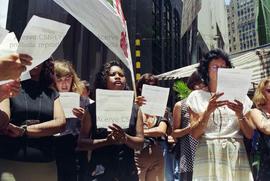 Protesto dos bancários do Banespa [com relação à Cabesp?] (São Paulo-SP, 1997). Crédito: Vera Jursys
