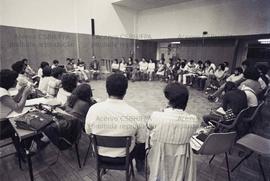 Reunião [do Comando de Ação dos Sindicalistas Contra a LSN?] [1] ([São Paulo-SP?], 1981). Crédito: Vera Jursys