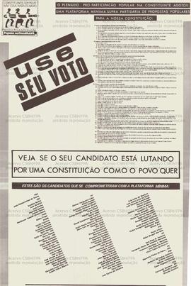Use seu Voto: Veja se o seu candidato está lutando por uma constituição como o povo quer (Brasil, Data desconhecida).