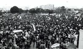 Comício da candidatura “Lula Presidente” (PT) nas eleições de 1989 (São Bernardo do Campo-SP, 03 nov. 1989). / Crédito: Cleber Dias