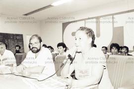 Posse da diretoria do Sindicato dos Trabalhadores em Indústrias de Cerveja e Bebidas em Geral de São Paulo (São Paulo-SP, 08 nov. 1986). Crédito: Vera Jursys