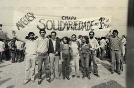 Campanha eleitoral da Chapa Solidariedade para APEOESP (São Paulo, 1 mai. 1981). / Crédito: Sônia...