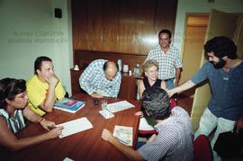 Reunião da candidatura “Marta governadora” (PT) com Afubesp nas eleições de 1998 ([São Paulo-SP?], 1998). Crédito: Vera Jursys