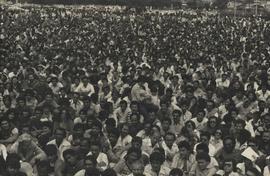 Ato público pelas comemorações do 1º de Maio no Paço Municipal (São Bernardo do Campo-SP, 1 mai. 1981). / Crédito: Eduardo Cota.