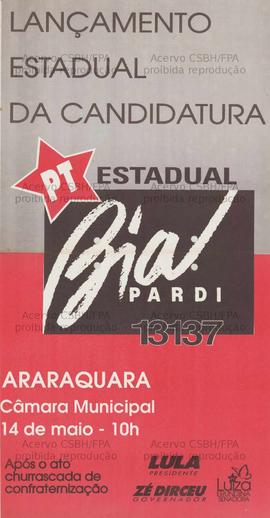 Lançamento Estadual da Candidatura : PT Estadual Bia Pardi 13137. (1994, Brasil).