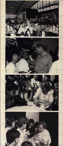 Ato com movimentos populares em apoio à candidatura “Erundina Prefeitura” (PT), realizada na Quadra dos Bancários nas eleições de 1996 (São Paulo-SP, 31 ago. 1996). / Crédito: Keila Mata Marques