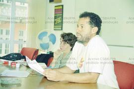 Reunião [da campanha contra a privatização do Banco Meridional?] (São Paulo-SP, 10 abr. 1996). Crédito: Vera Jursys