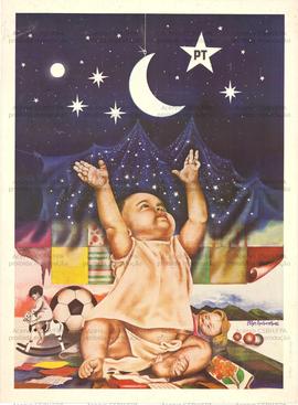 [Bebê com brinquedos observa a estrela do PT]. (Data desconhecida, Brasil).