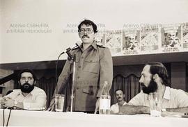 Visita de Daniel Ortega (Nicarágua), líder da Revolução Sandinista, ao sindicato dos metalúrgicos...