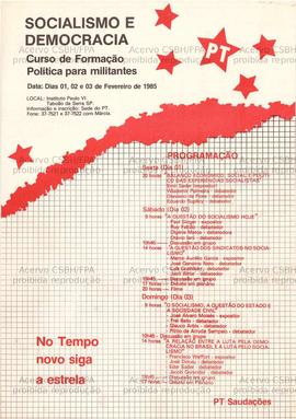 Socialismo e Democracia . (01 a 03 fev. 1985, Taboão da Serra (SP)).