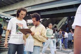 Ato do Sindicato dos Bancários de São Paulo, Osasco e Região pela instalação da CPI dos Bancos (Osasco-SP, 1996). Crédito: Vera Jursys