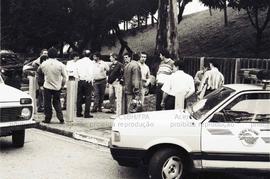 Greve dos metroviários (São Paulo-SP, 05 mai. 1995). Crédito: Vera Jursys
