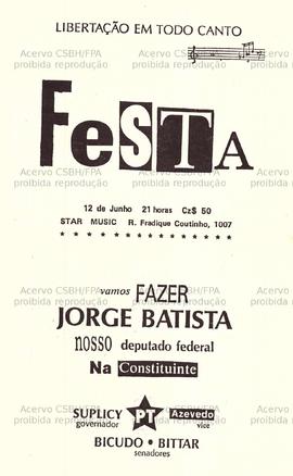 Festa, vamos fazer Jorge Batista nosso deputado federal na Constituinte.. (1986, São Paulo (SP)).